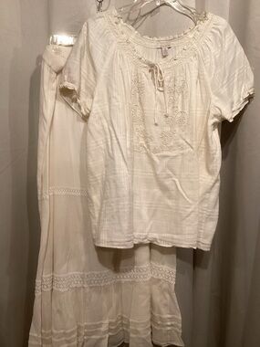 JM Collection Cream Boho Peasant Top and Skirt Set